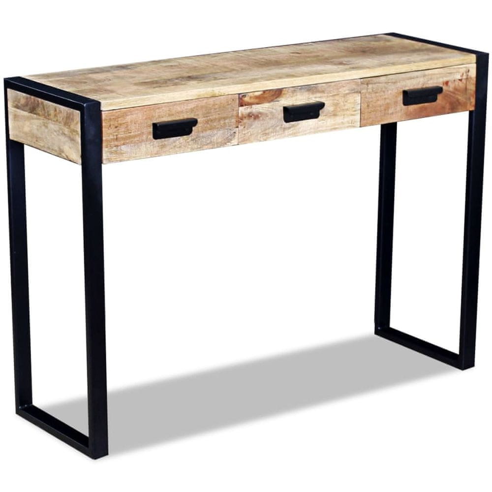 Vidaxl Prístavný stolík s 3 zásuvkami, mangové drevo, 110x35x78 cm